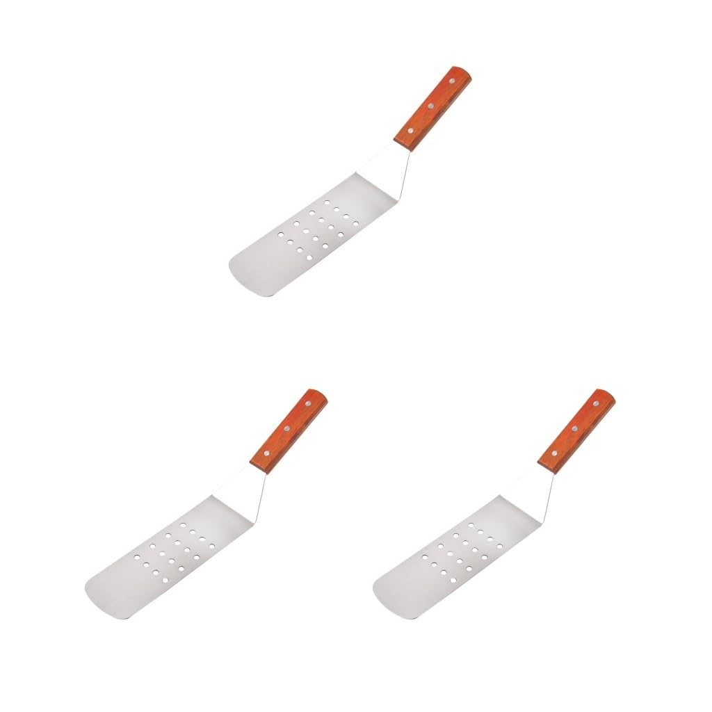 Spatules de cuisine en acier inoxydable lot de 3 avec manche en bois pour barbecue et steak