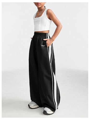 GORGLITTER Girl's Wide Leg Track Pants Baggy Color Block Casual Y2k Workout Preppy Sweatpants4