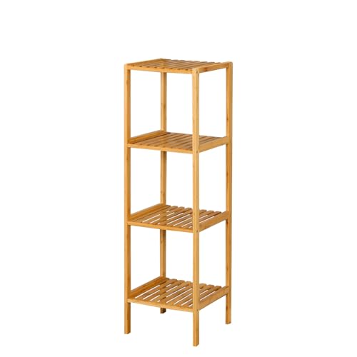 Floordirekt Bambus Regal, schmales Standregal für Badezimmer, Schlafzimmer, Wohnzimmer, Holzregal mit 4 Etagen, Regal Größe 34 x 33 x 110 cm (Lowa)