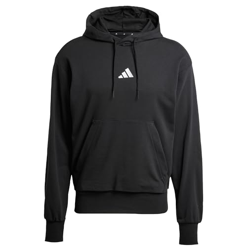 adidas Men's Essentials FEELCOZY French Terry Hoodie, Black/White, L