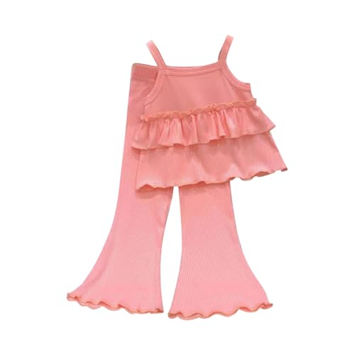Girls' Flared Nine Point Pants Two Piece Set Spring Summer and Autumn Comfortable Suspender Suit Baby Junge Kleidung Set (Red, 18-24 Months)
