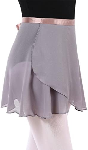 tanzdunsje Women Girls Ballet Wrap Skirt Chiffon Dance Skirt with Adjustable Waist Tie Ballet Skirt for Girls Women Grey