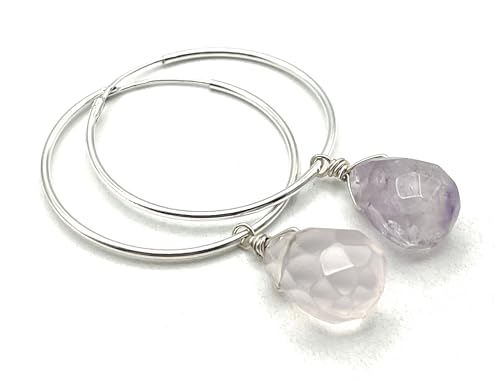 Boucles d'oreilles pierres de gemmes améthyste quartz rose argent - 4