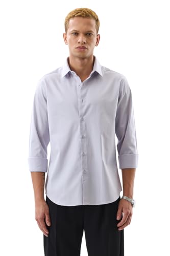 Image of SNITCH Men Formal Shirt | Slim Fit Full Sleeve Classic Collar Solid Pattern | Premium Cotton Blend & Breathable Fabric for Office