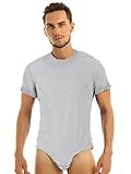  Doomiva Body String Homme Combinaison Coton Pyjama Sexy Body T-Shirt Manches Courtes Costume Cosplay Justaucorps Sport Fitness Bodysuit Salopette Clubwear M-4XL Gris Clair 3XL