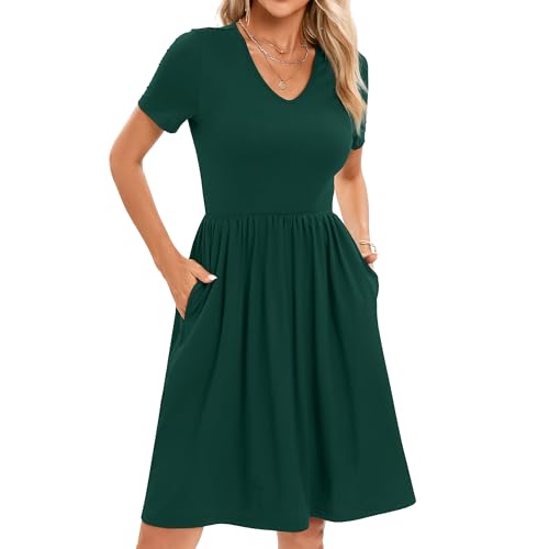 Image of Women's Spring Casual Short Sleeve A-Line Midi Loose Fit Teacher Dresses T-Shirt Flowy Work Travel Sundress with Pockets 2026