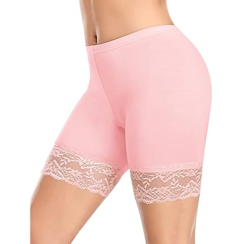 DERCA Womens Lace Slip Shorts for Under Dresses Anti Chafing Underwear Mid Thigh Boyshorts Panties Under Skirts (#1 Lace-pink,Small) Cover