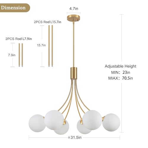 Image of 32 inch Modern Mid-Century Gold Sputnik Chandelier with Milk White Glass