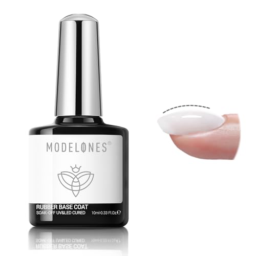 modelones Milky White Rubber Gel Base Coat, 6 in One Builder for Strengthen Apex Building Extension Long Lasting Protect Color Based Gel Polish Manicure for Fragile Nails Art Home Salon