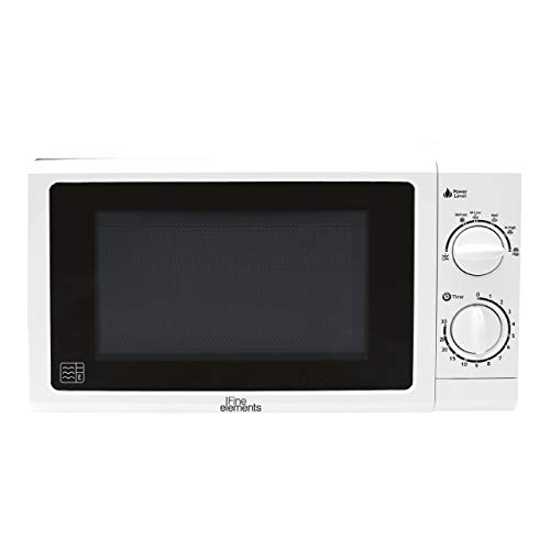 Fine Elements Manual Microwave with 5 Power Levels (800W Power) 20L Capacity and Plain Door Window with Painted Cavity, Speedy Defrost Function, Perfect for Home Kitchen - White [Energy Class E]