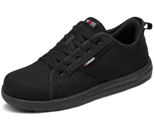 LARNMERN Zapatos de Seguridad para Hombre Slip On Zapatillas Trabajo con Puntera de Acero Calzado Seguridad Ligero Comodo Calzado de Seguridad Hombre Amortiguación(42EU,Negro)