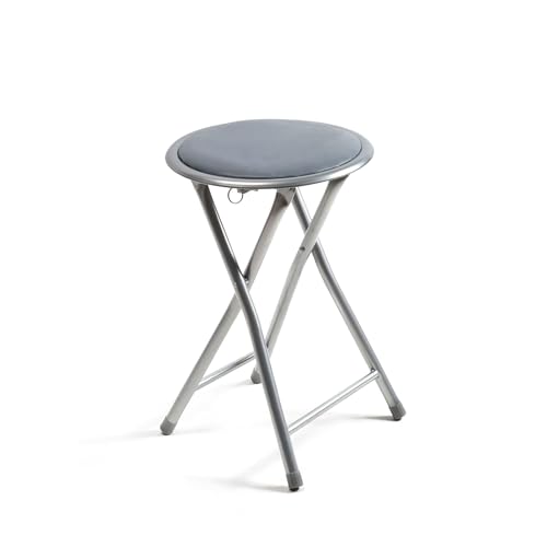 THE SECRET HOME - Taburetes Plegables de Aluminio - Silla de Metal y Asiento Acolchado - Ideal para Cocina, Terraza, Cámping, Oficina - Diámetro 30 x Alto 45 cm (1, Gris, Ø30x45 cm)