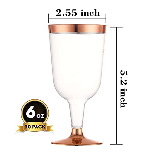 N9R 30 Pack Plastic Wine Glasses With Rose Gold Rim, 6 Oz Plastic Wine Glasses With Stem, Disposable Wine Cups Reusable Suitable For Party Weeding Birthday #TOP1