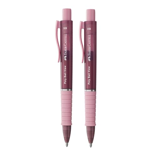 Faber-Castell 205014 - Kugelschreiber Poly Ball View rosa, 2 Stück, mit auswechselbarer XB Mine, dokumentenecht