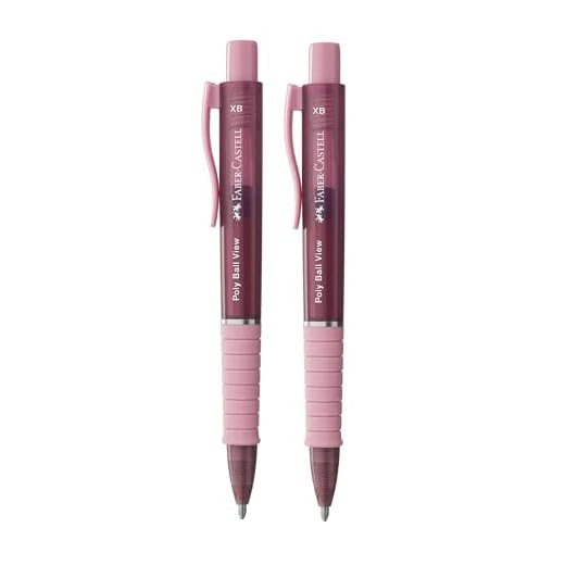 Faber-Castell 205014 - Kugelschreiber Poly Ball View rosa, 2 Stück, mit auswechselbarer XB Mine, dokumentenecht