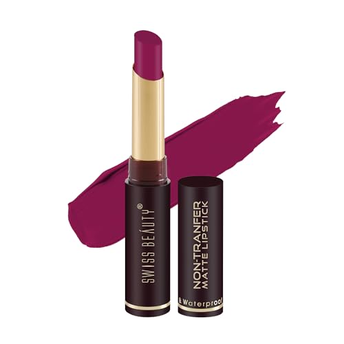 Image of Swiss Beauty Non-Tranfer Matte Lipstick, Smooth & Waterproof, Fire Pink, 2g