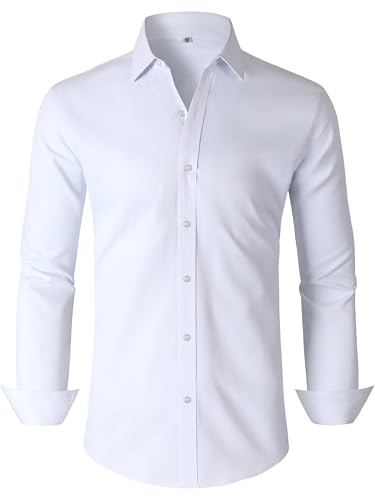 Men's Dress Shirts Regular Fit Solid Long Sleeve Wrinkle-Free Formal Shirt Business Casual Button Down Shirts