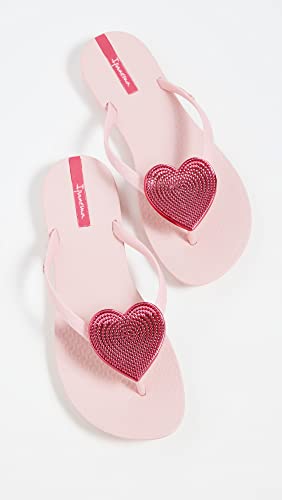 Ipanema Women's Wave Heart Flip Flop - Comfortable & Stylish Summer Sandal With Metallic Heart Embellishment, Anatomic Footbed & Non-Slip Sole, Pink/Red, 8 #TOP3