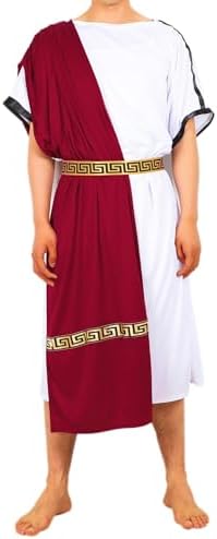 EAWIN Men's Deluxe Classic Toga Costume Set Including Tunic,Belt Roman Costume White God Burgundy Summer Partywear