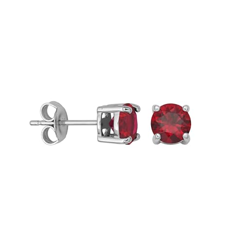 Amazon Essentials Sterling Silver Round Created Ruby Birthstone Stud Earrings (July)
