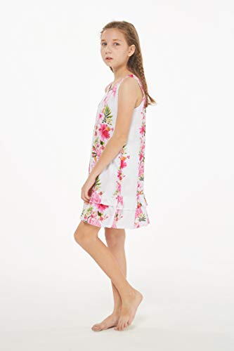 Girl Hawaiian Tank Ruffle Edge Dress in Pink Hibiscus Vine3