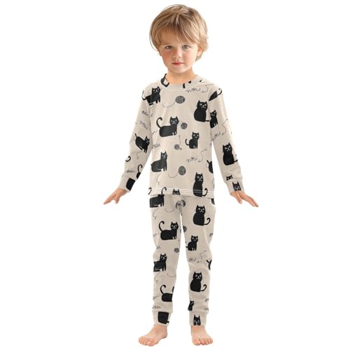 Fustylead Cute Black Cats Playing with Yarn Cotton Pajamas Set 2 Piece Long Sleeve Pjs Sleepwear3