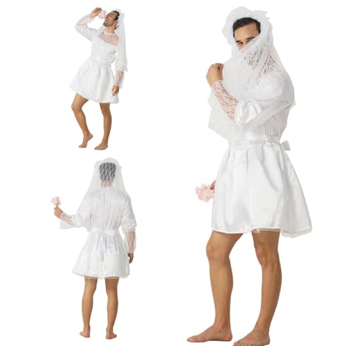 Gmbylby Divertente Costume Da Sposa Maschio Adulto Abito Da Sposa Velo Da Sposa E Cintura Set Novità Fancy Outifts Per - 3