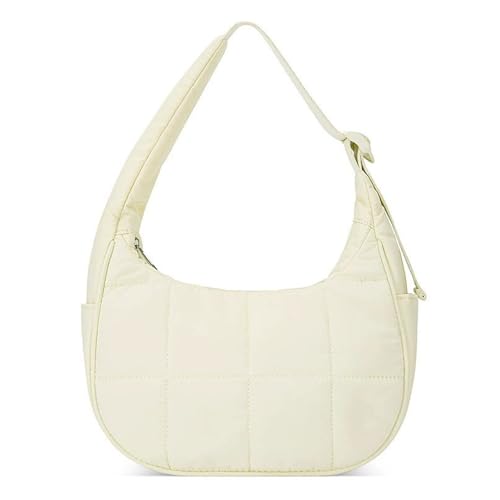 Image of Small Puffer Bag, Crescent Shoulder Bag for Women,Nylon Quilted Tote Handbags with Adjustable Strap (Beige)