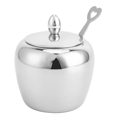 Sugar Bowl with Lid and Spoon, Stainless Steel Container for Sugar, Salt and Condiments, Stylish Kitchen Condiment Storage Bowl Ideal for Kitchen, Coffee Table