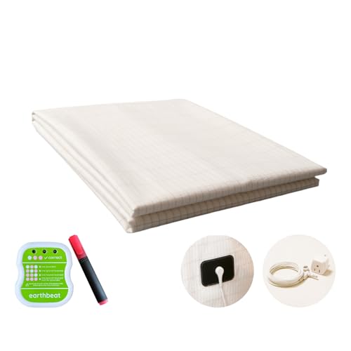 earthbeat Classic Earthing Flat Sheet. UK Adapter Included. Free Grounding Tester Kit. Silver Fiber and Smooth Cotton. Undyed, Suitable for Chemical Sensitivity. For King or Super King Bed. 90×230cm.