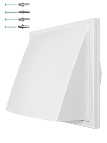 Capot de Conduit Mural Blanc Durable avec Clapet Anti-Refoulement | Grille de Ventilation ASA avec Bride | Protection Pluie et Vent – Grille d'Aération avec Clapet Anti-Retour. (Diamètre: 150 mm)