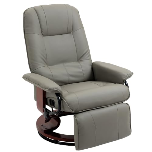 HOMCOM Swivel Recliner Chair, PU Leather Reclining Armchair with Footrest, 360° Swivel Base, Gray, for Living Room, Home Office, RV