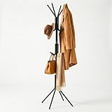 ZUNOVI Perchero de pie metálico con 12 ganchos | Diseño compacto y estable | Ideal para ropa, oficina o recibidor (Negro)