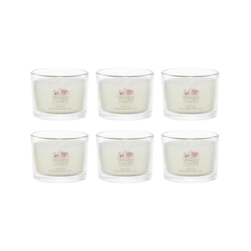 Image of Yankee Candle Mini Jar Scented Candle, Small Single Wick Candle for Home Fragrance, Long Lasting Burn, Sakura Blossom Festival (Pack of 6)