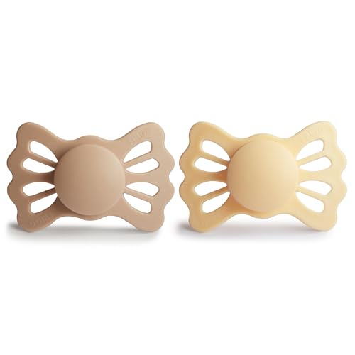 Image of FRIGG Lucky Symmetrical SilkySoft Silicone Baby Pacifier | Made in Denmark | BPA-Free (Pale Daffodil /Silky Satin, 6-18 Months)