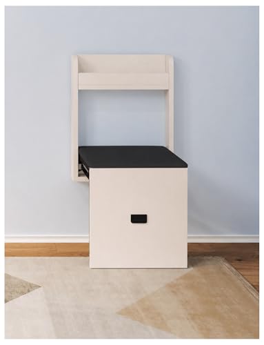Genérico Banco Zapatero Detrás de la Puerta, Banco Abatible de 40 cm de Ancho con Fondo Plegado de 7 cm, Cojín de PU y Bandeja Superior, para Entrada, Pasillo y Armario(D)