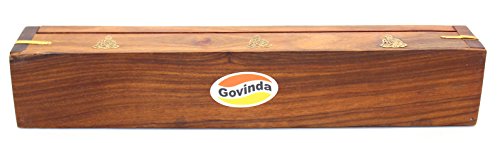 Wooden Coffin Incense Burner - 12" Buddha - Brass Inlays - Storage Compartment