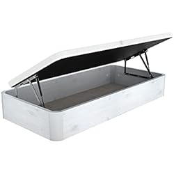Canapés Juveniles Topdormitorios - Canapé abatible de Madera Eco - Gran Capacidad - Apertura Lateral - Cajón de Madera - Subida Gratuita - CAJÓN Madera NÓRDICO- Tapa 3D Blanca, 105 x 190 cm.