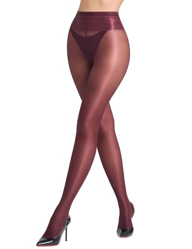 LABELLA 80D Super Glossy Pantyhose for Women Shiny Oil Jazz TightsS-Queen2(Large Wine Red)