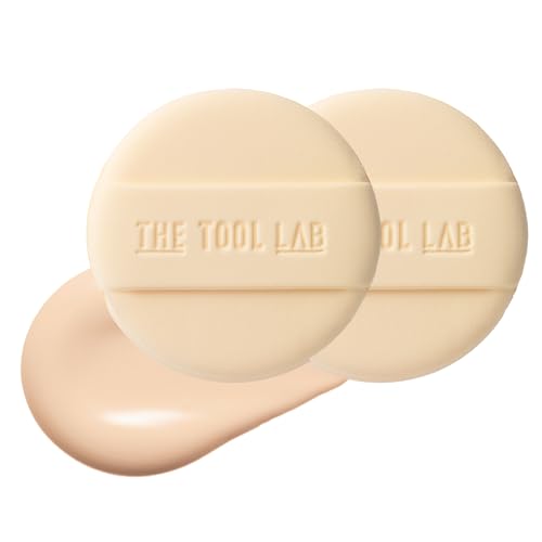 THE TOOL LAB Long-Lasting Cover Puff (Round) - Korean Olive Young Makeup Puff Sponge for Liquid Foundation Cushion Shading Blusher, 5 Layer Memory Foam for Extra Coverage - 2.1 inch