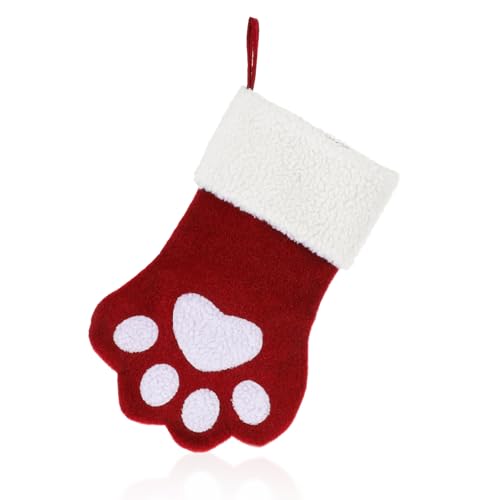 COMNICO Calcetín de Navidad personalizado, diseño de huellas de mascotas, para perros y gatos, bordado personalizado, para colgar en la pared, decoración navideña para perros, rojo, Talla única