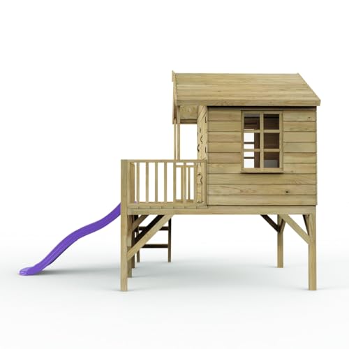 Rebo® 5FT x 5FT Childrens Wooden Garden Playhouse on Deck with 6ft Slide - Nightingale Purple | OutdoorToys | Kids' Outdoor Wooden Garden Wendy House, Children's Play Shed, Weather Resistant - Image 3