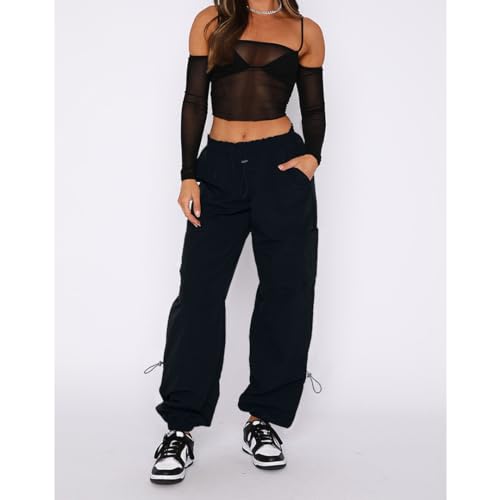 utcoco Cargo Pants Women Y2K Pants Multiple Pockets Wide Leg Baggy Pants with Drawstring2