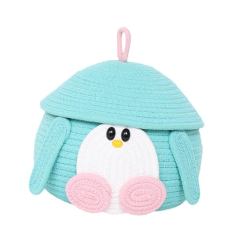 Image of BROOM Home Cute Baby Bear Handmade Jute Cotton Woven Storage Basket With Cap, Nursery Organizers And Storage,Kids Basket, Toy Bin, Baby Gift (Light Green)