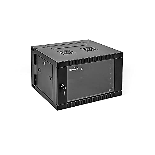 Image of NavePoint 6U Server Cabinet with Hinged Back - 21.6' Deep, 6U Server Rack Enclosure with Locking Glass Door, Wall Mount Rack with Removable Side Panels, Network Cabinet with 2 Fans, Pre-Assembled