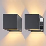 bomoe Wandleuchte 2er Set Dager Cube LED für innen & außen Anthrazit – Wandlampe warmweiß 12 Watt inkl. LED-Board, verstellbarer Lichtkegel, Aluminium Gehäuse 10x10x10 cm Leuchtwürfel für Garten, Bad