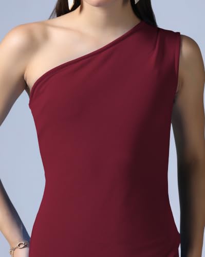 Image of Leriya Fashion One Shoulder Bodycon Dress For Women | Knee Length Party Dress For Womens Western|One Piece Dresses For Womans | Stylish Dress For Woman|Summer Casual Outfit Wear Events, Date & Evening Look