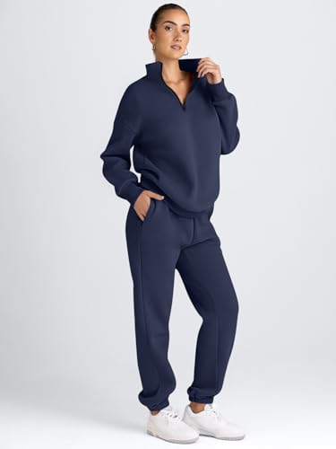 Image of AUTOMET Women's Sweatsuits 2 Piece Outfits Lounge Sets | Cozy Airport Outfits,Casual Sweat Sets for Fall and Winter,Half Zip Pullover and Baggy Sweatpants with Pockets