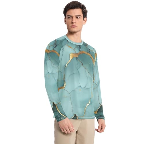 Marble Grey Turquoise UPF 50+ Sun Shirts for Men Slim fit Comfort Mens Sun Protection Long Sleeve Running3