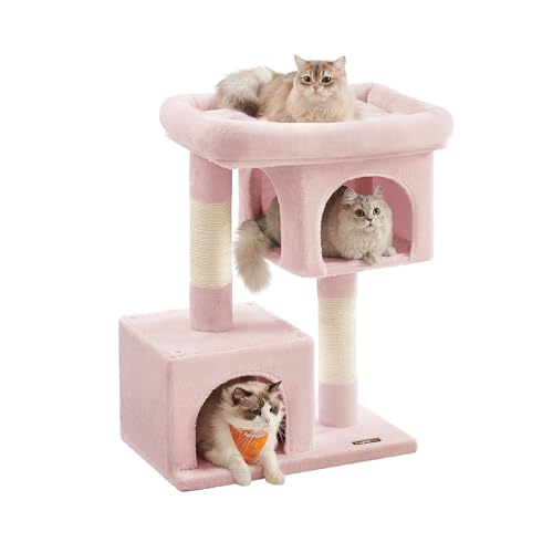 Feandrea Cat Tree Tower, 84 cm, L, for Large Cats up to 7 kg, Large Perch, 2 Caves, Scratching Post, Jelly Pink PCT061P01V1
